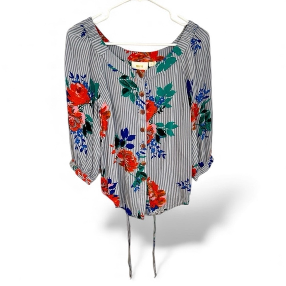 Maeve by Anthropologie Lilorne Floral Blouse Button Up With Tie Size 0